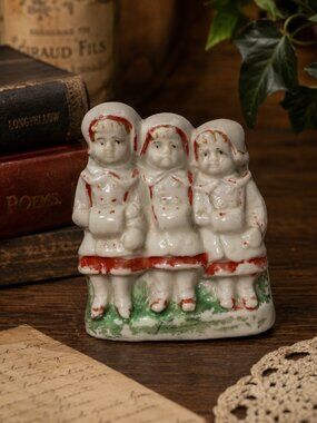 Antique 1880s German Bisque Fairing Three Children Figurine